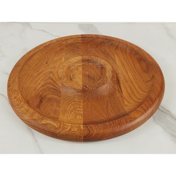Kalmar Teak Wood Dip & Chip Platter Serving Tray Center Piece 12" Thailand Vtg - Picture 5 of 14